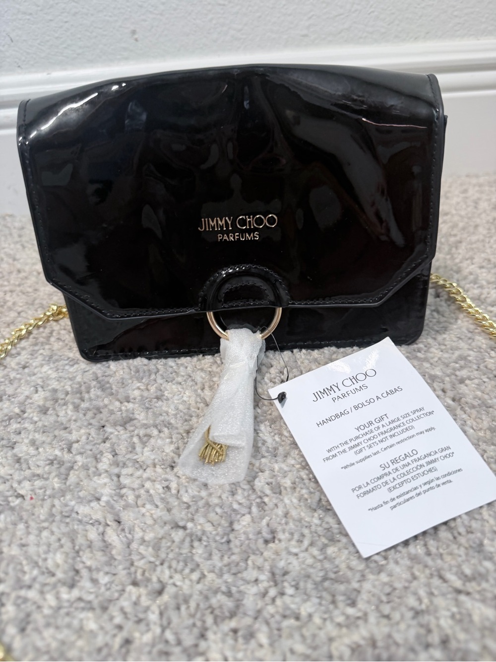 NWT Jimmy Choo Parfums Black Patent Crossbody Chain Bag - Picture 3 of 5